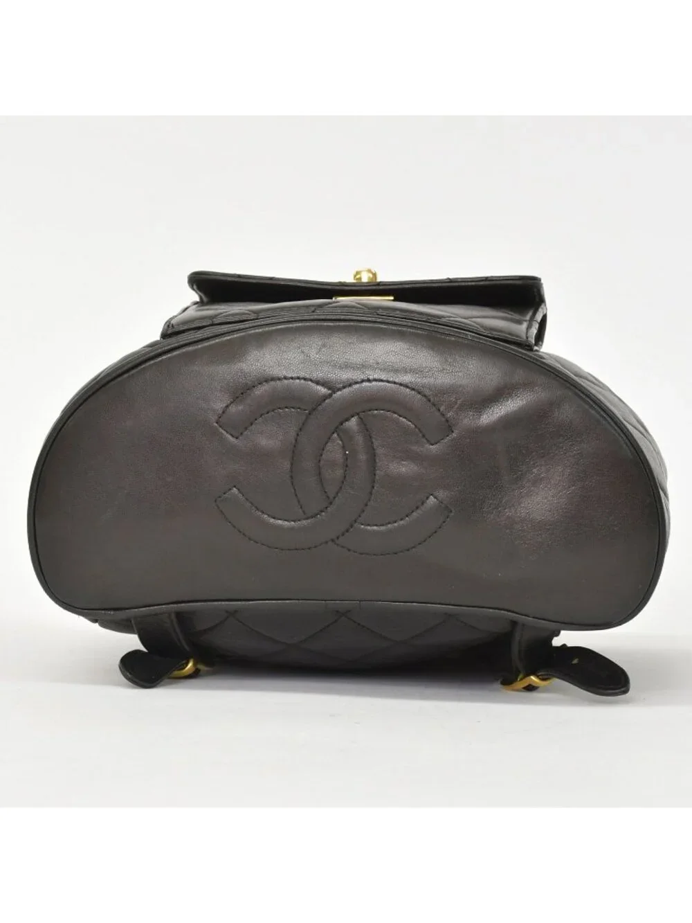 Chanel Quilted Backpack Lambskin CC Logo Black Vintage Gold